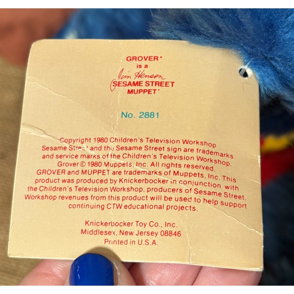 Vintage Knickerbocker Marshall Grover Plush Stuffed Animal Toy w Hang Tag - Picture 5 of 9